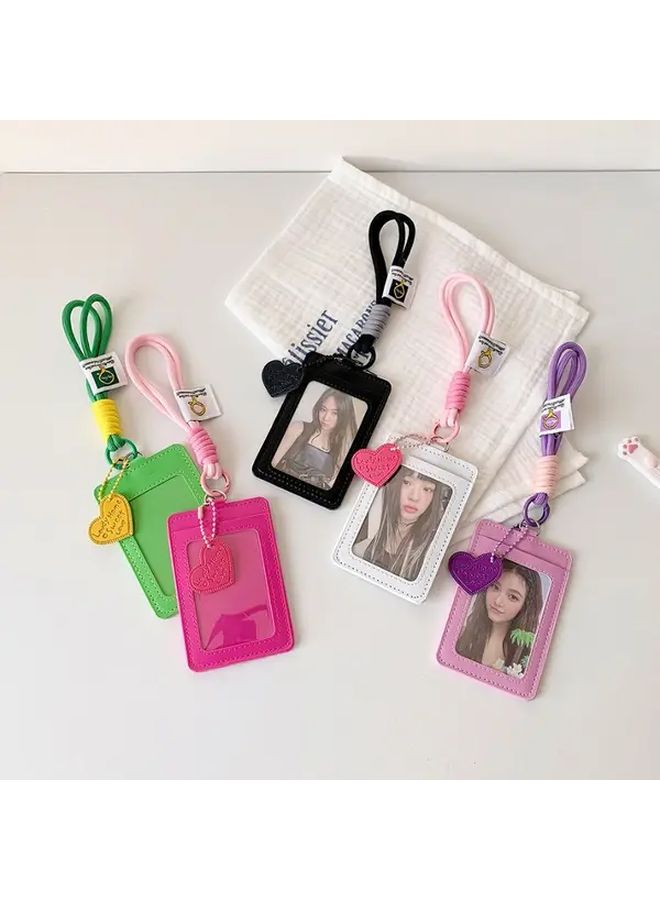 Black PU ID Card Holder With Transparent Window Detachable Strap And Heart Tag - Image 1